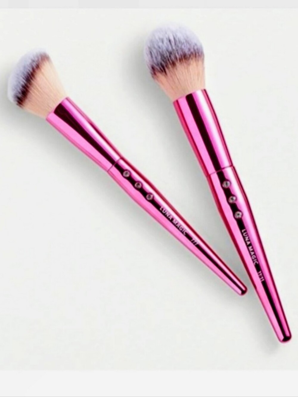 Luna Magic 2 Piece Makeup Brushes Duo Pink Bling Angle Powder NEW NIP NICE 💫